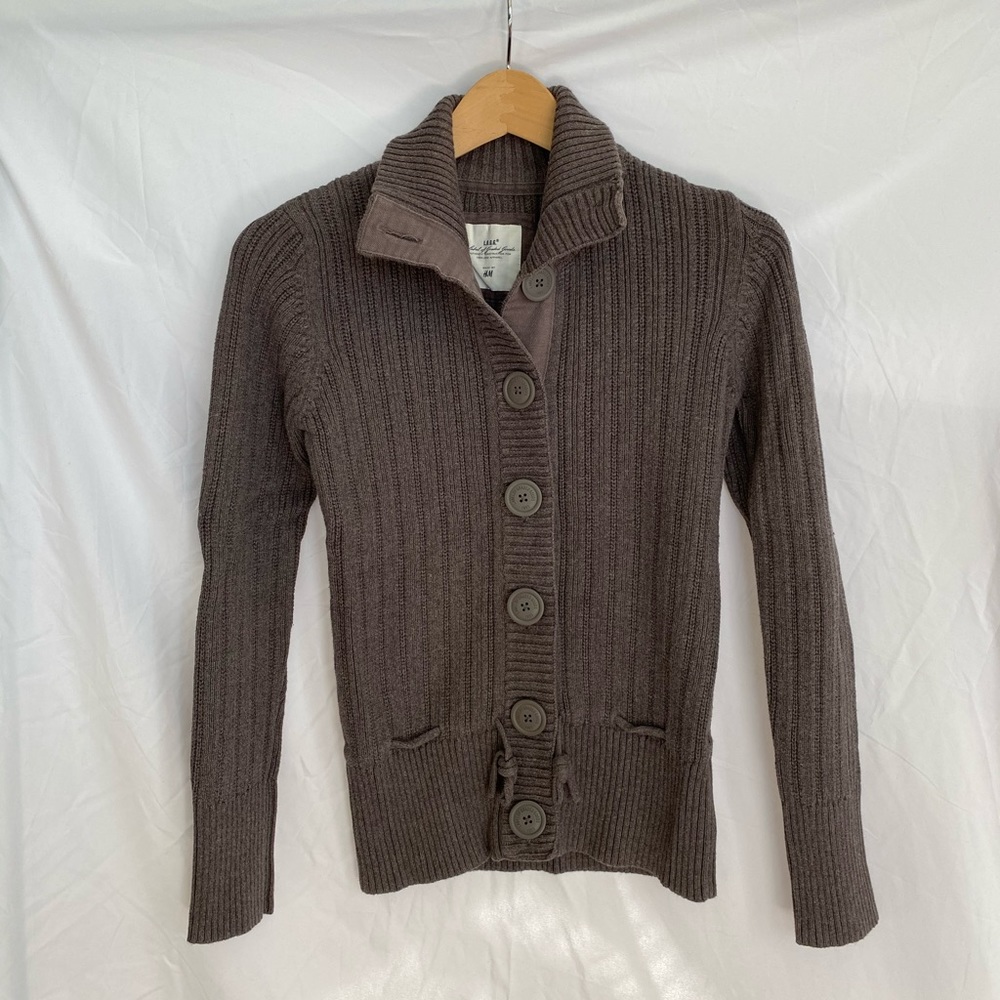 H&M Fall Taupe Ribbed Sweater Cardigan